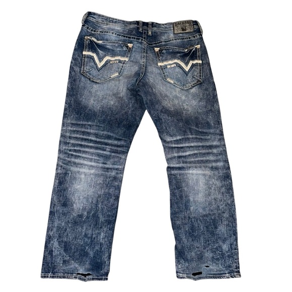 Salvage Anarchy Men’s Jeans SZ 36/29 Fading Whiskering Distressed Dark Wash - Picture 4 of 12